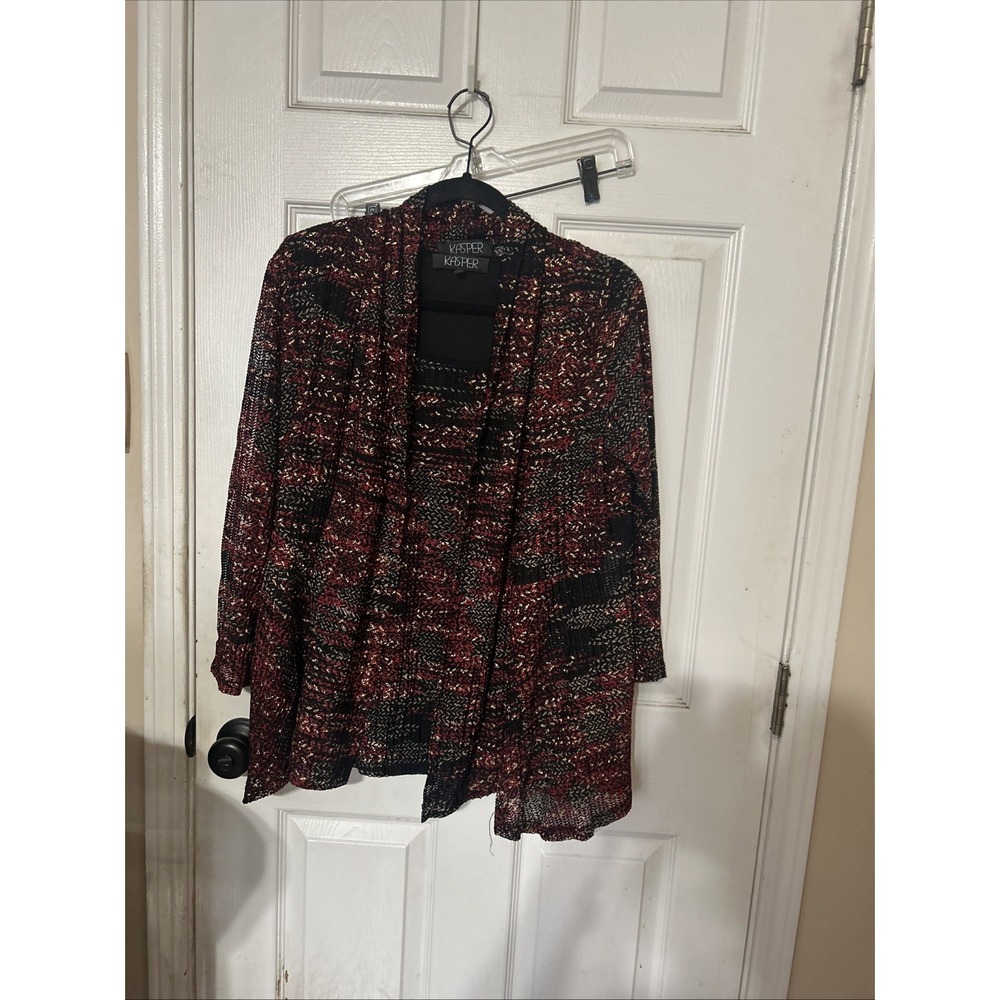 Kasper Metallic Gold Red & Black Blazer & Tank Top Women Petite SlXL 2-Piece Set
